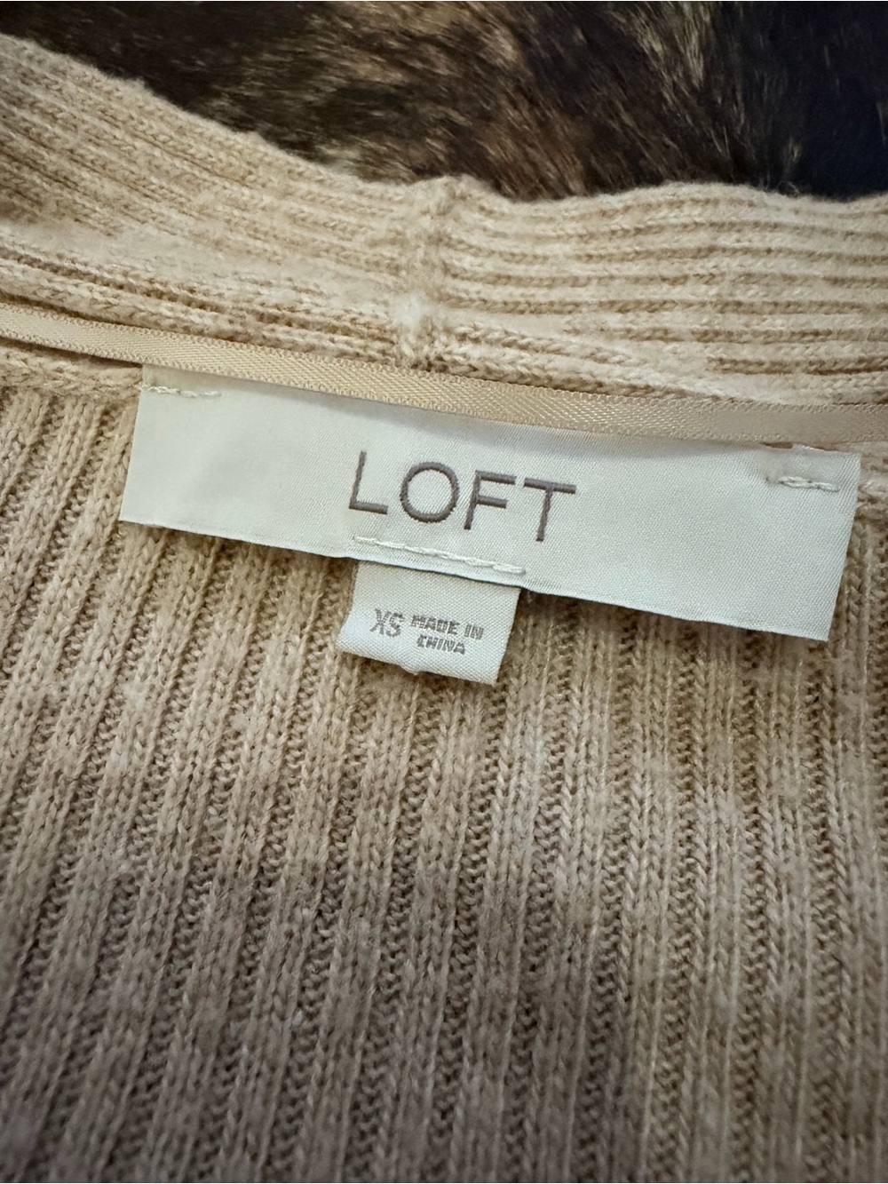 LOFT Long Ribbed Open-Front Cardigan - Beige/Cream - Picture 3 of 3